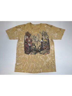 Vintage Native American Art Graphic T-Shirt Mens Tan Brown Wildlife Tee Large
